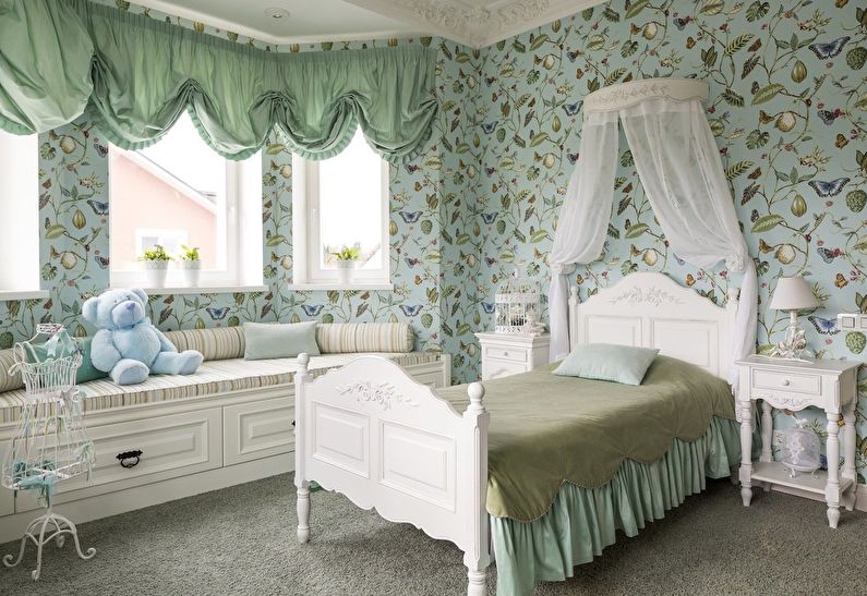 Small kids room in green colors.