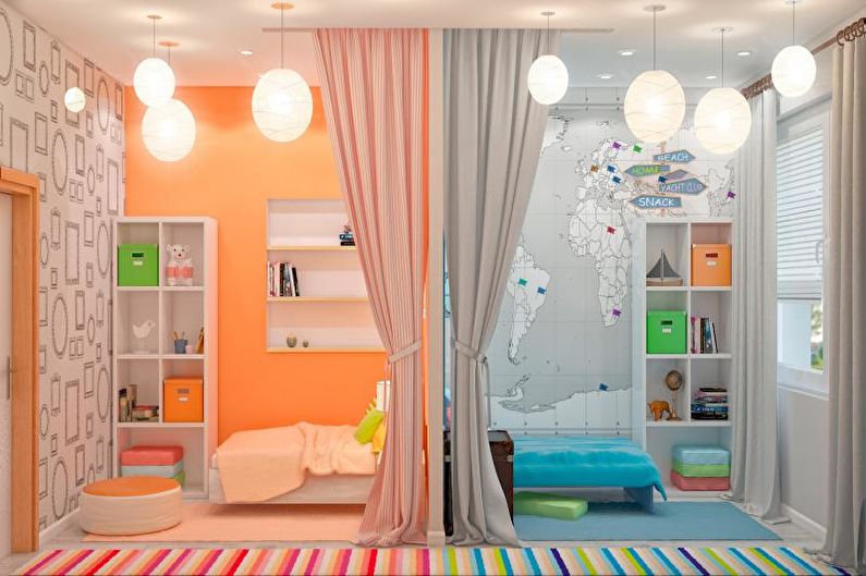 Combinaciones de colores en el interior de una habitación infantil - Zonificación de una guardería