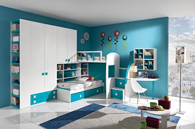 De combinatie van kleuren in het interieur van de kinderkamer - foto