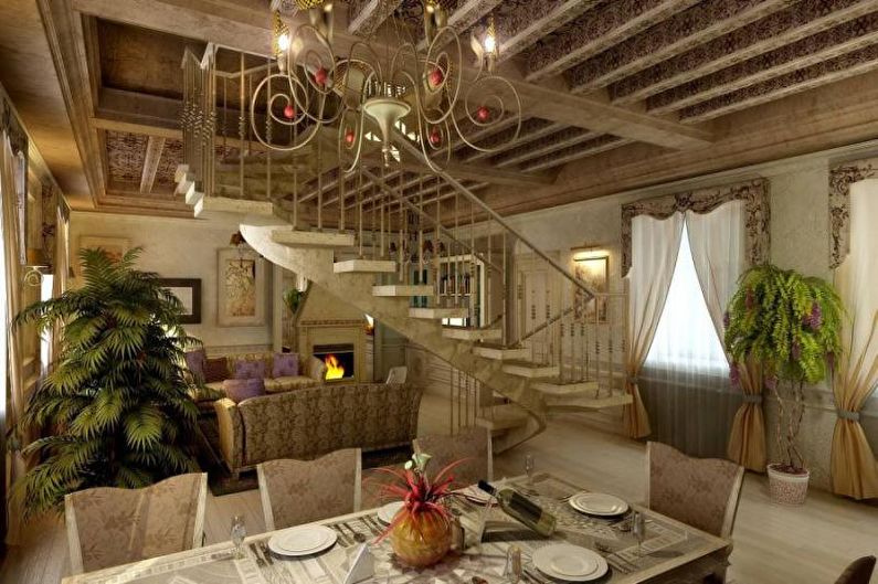 Interior design of a cottage or a country house - photo