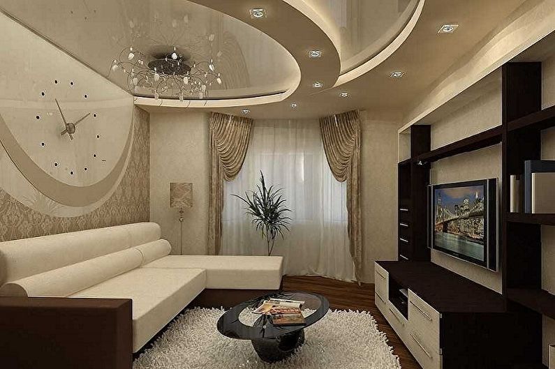 Living room design 12 sq.m. - ceiling decoration