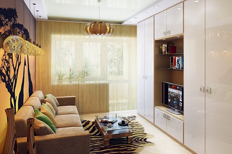 Living room design 12 sq.m. - Lighting and decor