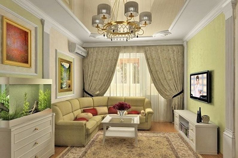 The interior design of the living room is 12 sq.m. - Photo