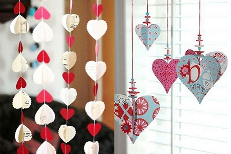 How to decorate an apartment on February 14 - Valentine's Garlands