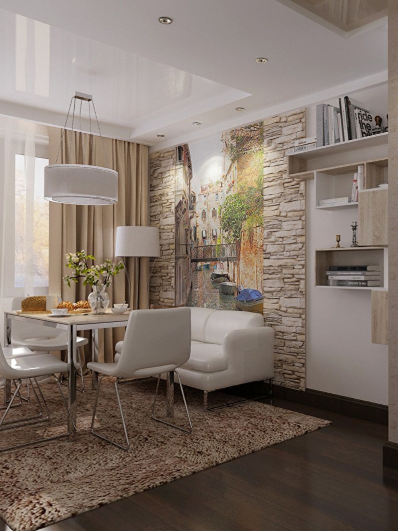 Interior of the apartment in light beige colors.