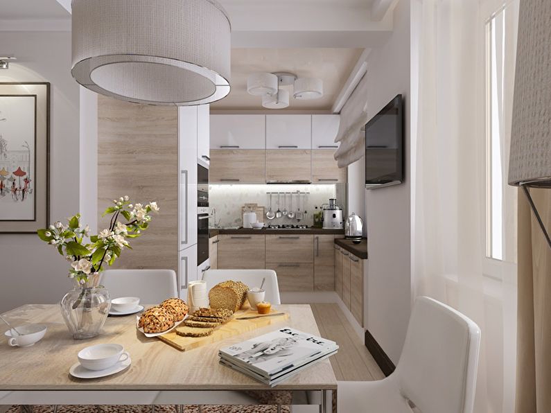 Interior of the apartment in light beige colors.