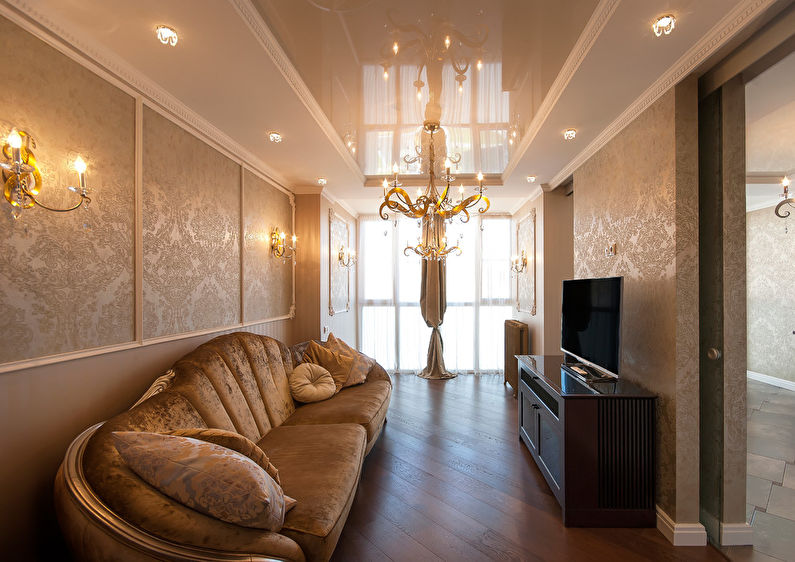 Stretch ceiling in the hall (living room) - photo