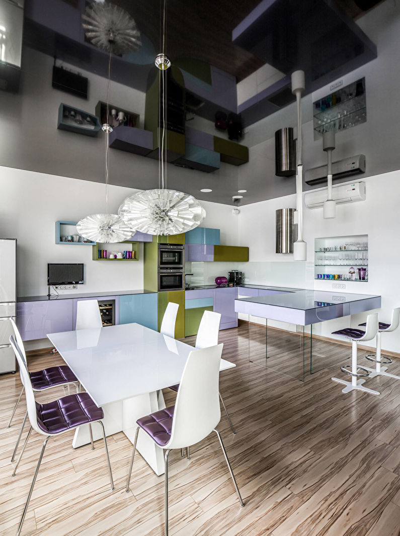 Black stretch ceiling in the kitchen - photo