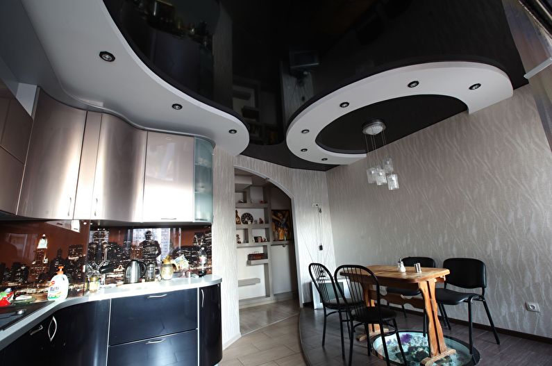 Two-level suspended ceiling in the kitchen - photo