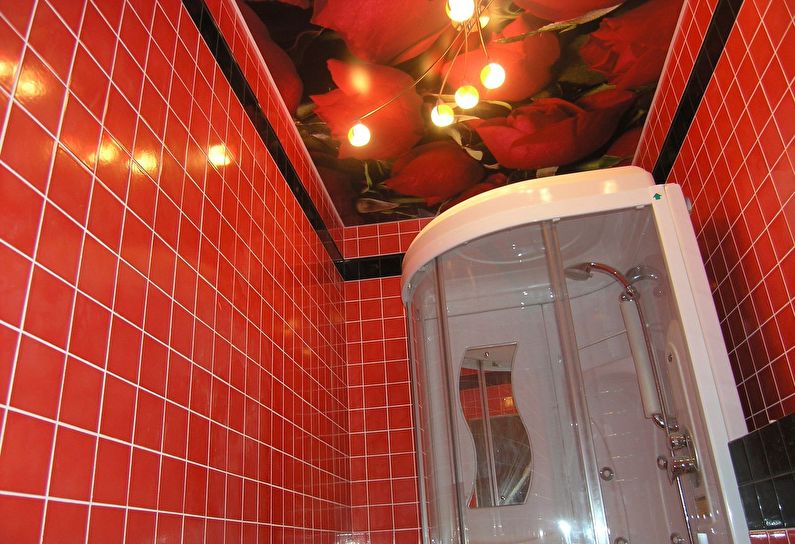 Stretch ceiling with photo printing in the bathroom - Flowers