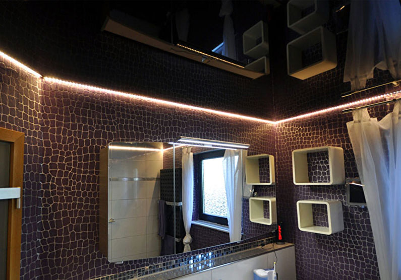 Black stretch ceiling in the bathroom - photo