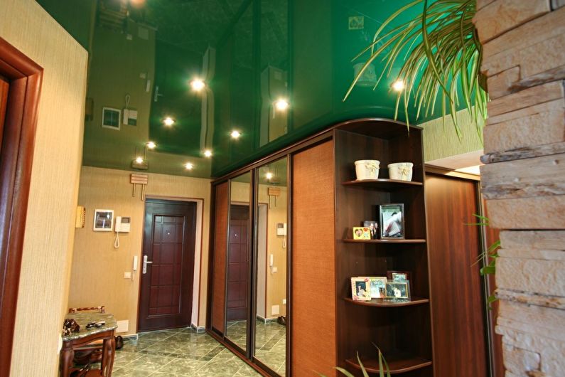 Green suspended ceiling in the hallway and corridor - photo