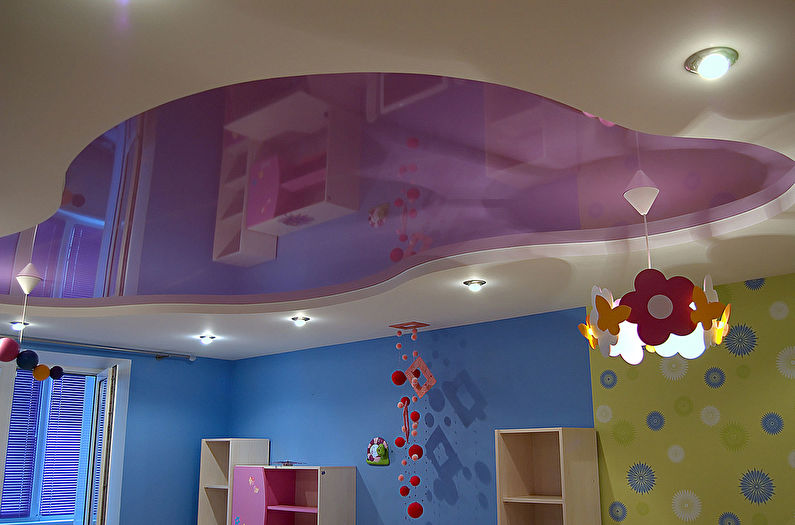 Two-level suspended ceiling in a children's room - photo