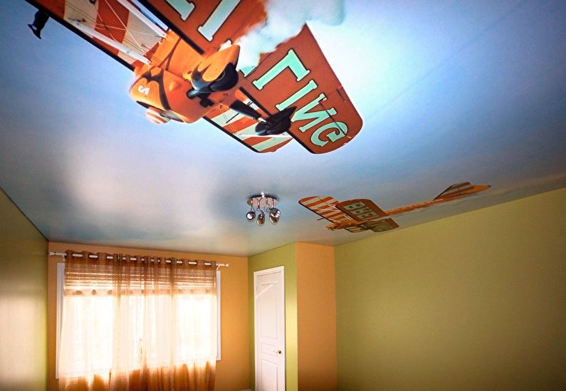 Satin stretch ceiling in the children's room - photo printing