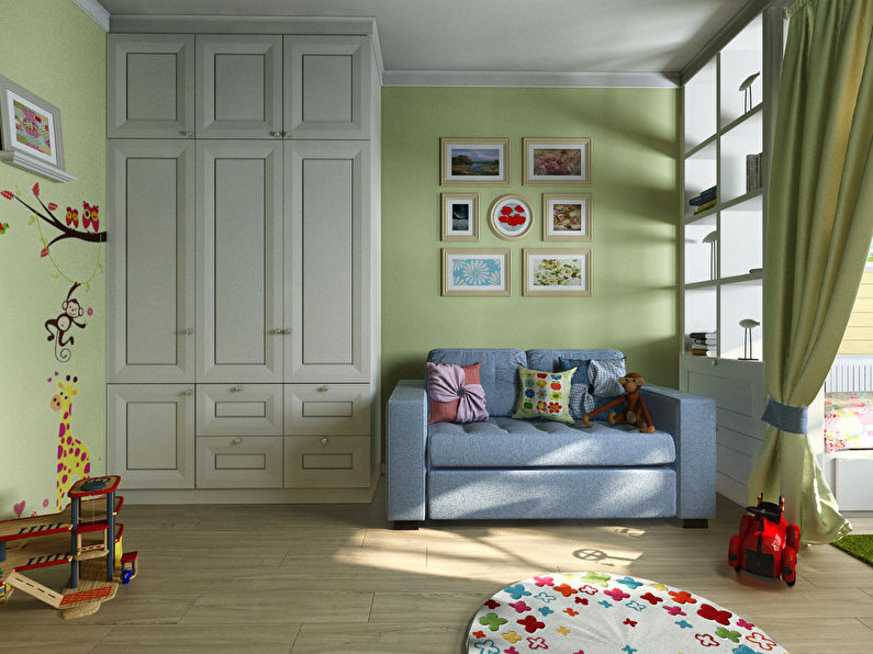 Habitación infantil para niño y niña, 20 m2