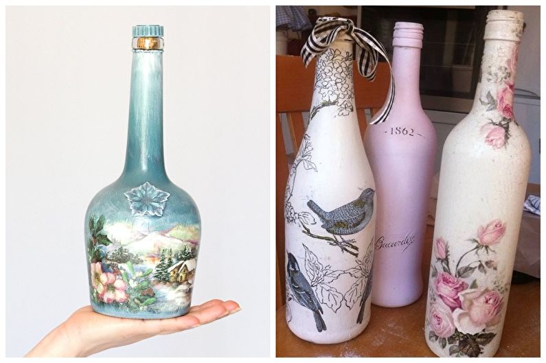 Decoración de botellas de bricolaje - Decoupage