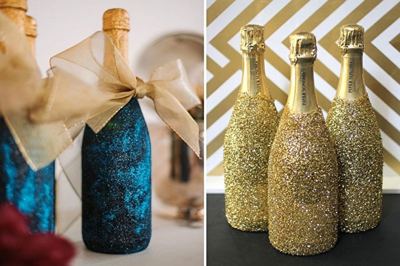 DIY Bottle Decor - Glitter e decoração de ouro