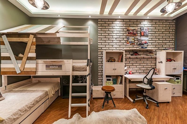 Kinderkamer voor twee jongens in loftstijl - Interior Design