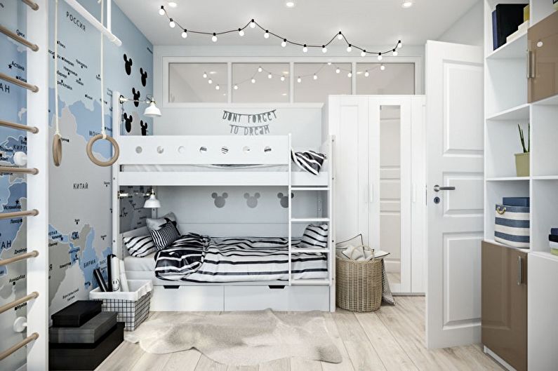 Design de quarto infantil para dois meninos - iluminação e decoração