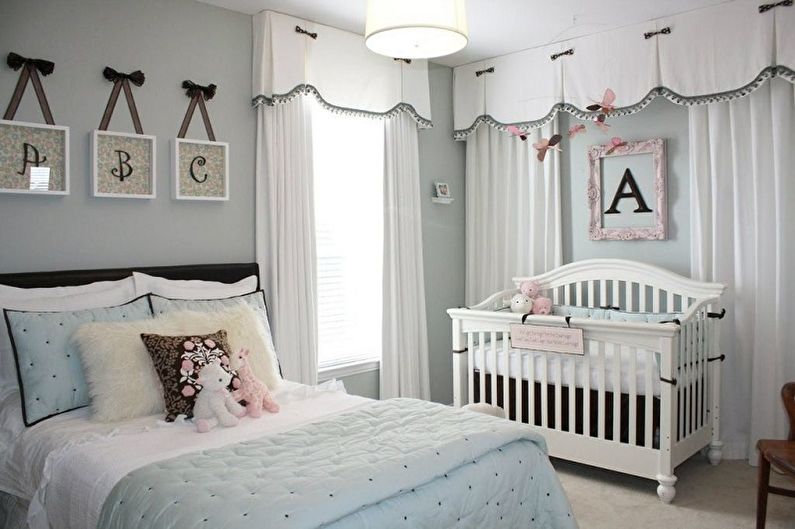 Design of a bedroom and a nursery in one room - Color solutions