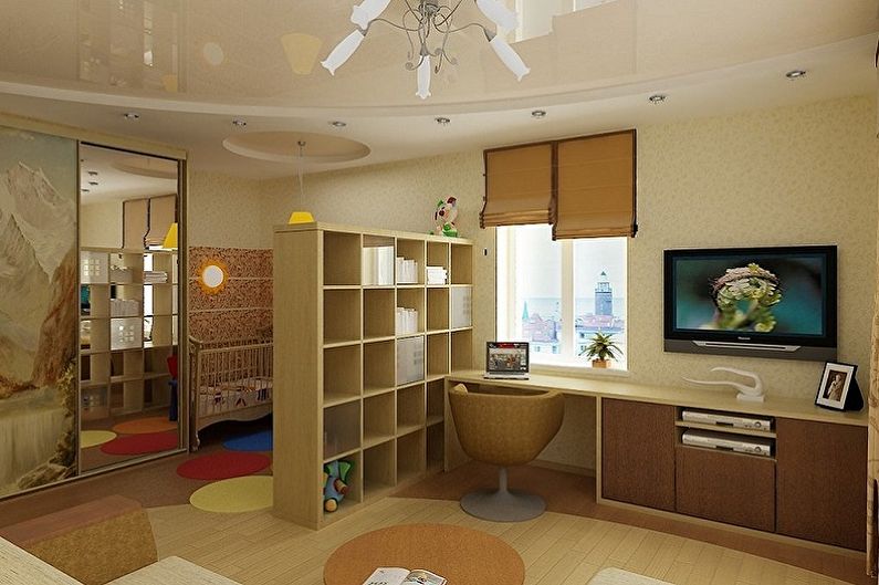 Design a bedroom and a nursery in one room - Ceiling Finish