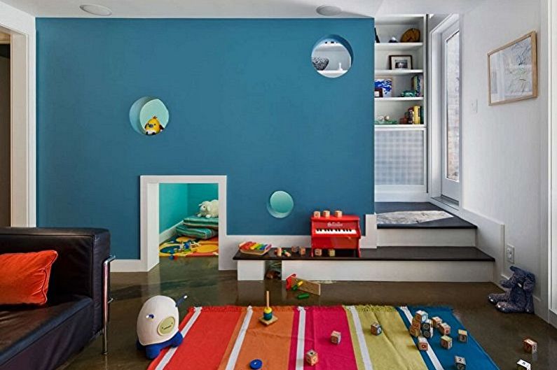 Binnenlands ontwerp van een slaapkamer en een kinderdagverblijf in één ruimte - foto