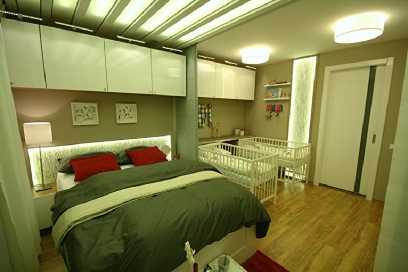 Diseño interior de un dormitorio y una guardería en una habitación - foto