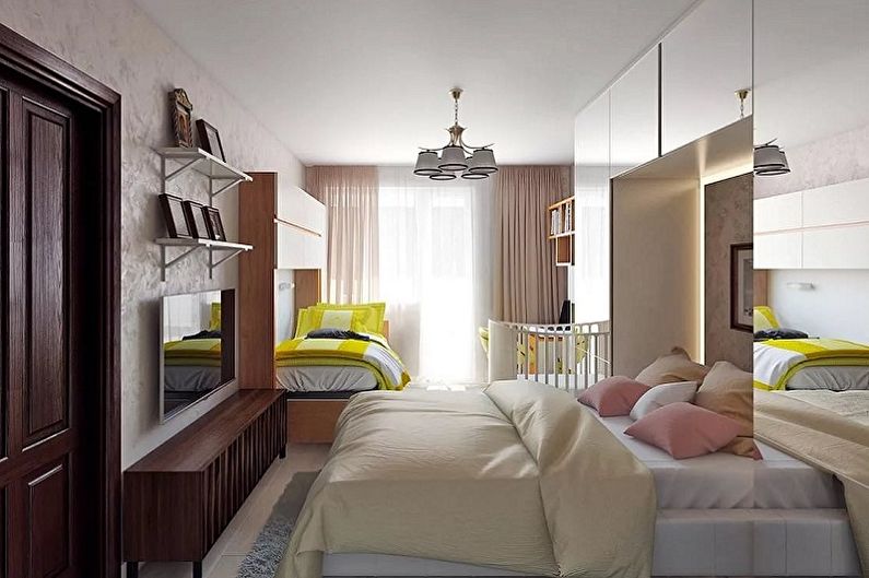 Diseño interior de un dormitorio y una guardería en una habitación - foto