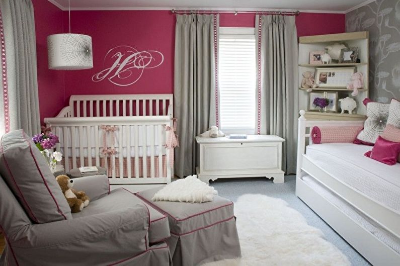 Interior design of a bedroom and a nursery in one room - photo