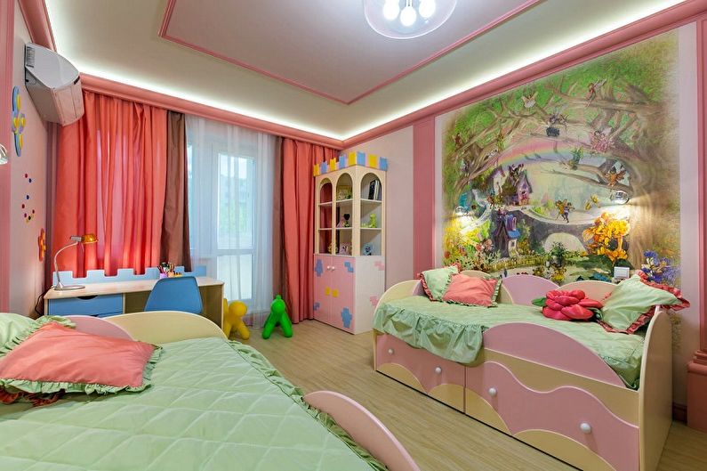 Design de quarto infantil para duas meninas - decoração de parede