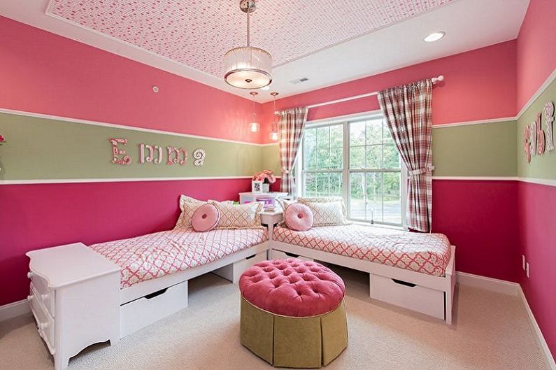 Design de quarto infantil para duas meninas - decoração de parede