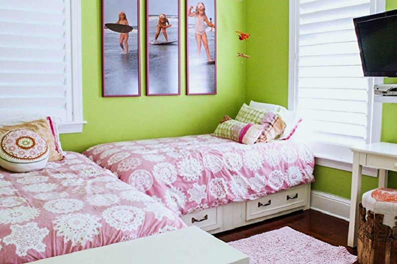 Diseño interior de una habitación infantil para dos niñas - foto