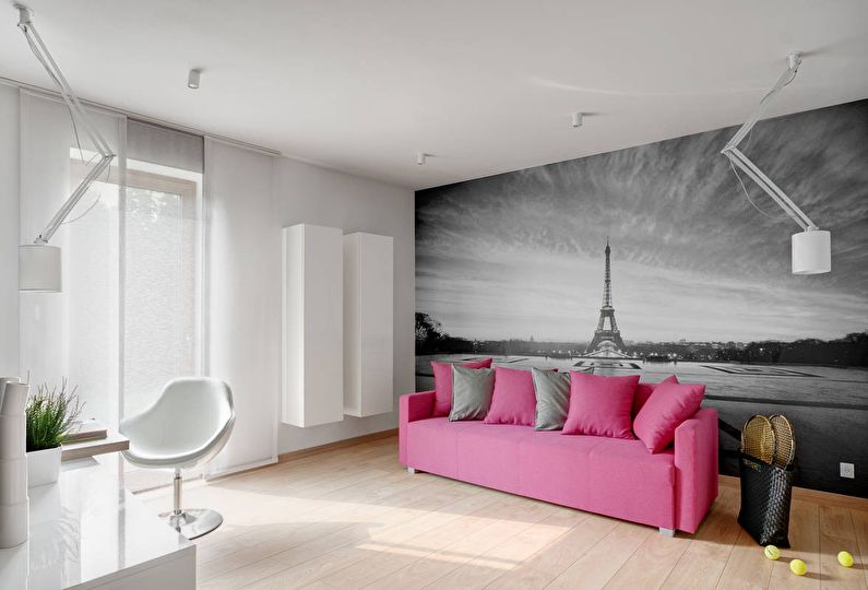 Grijze kleur in het interieur - een combinatie met roze kleur