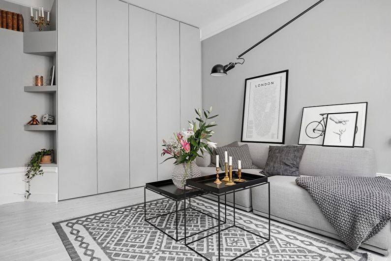 Gray color in the living room interior