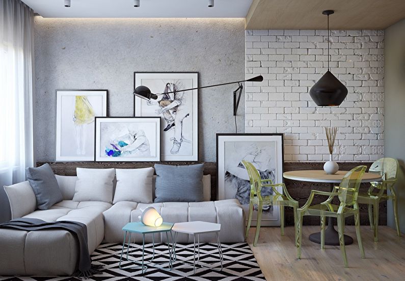 Gray color in the living room interior