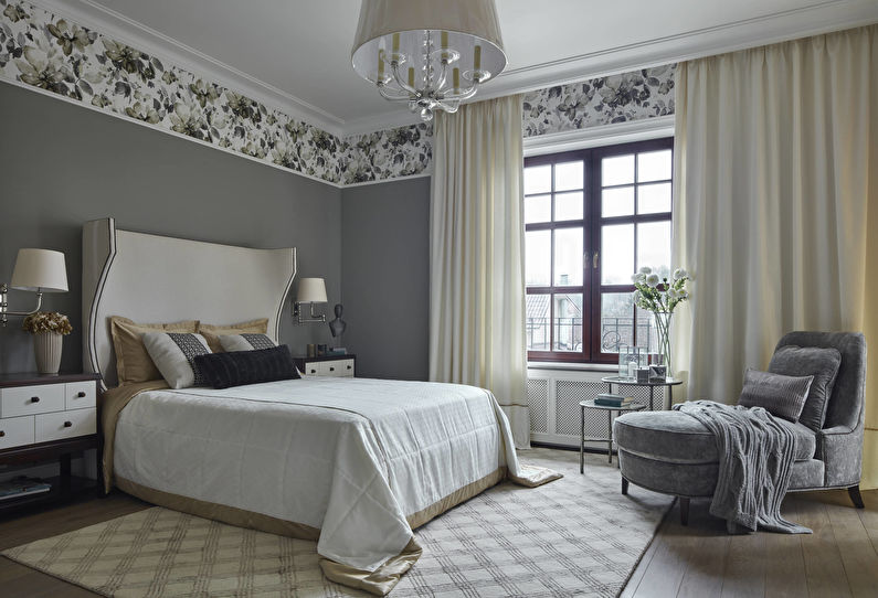 Gray color in the bedroom interior