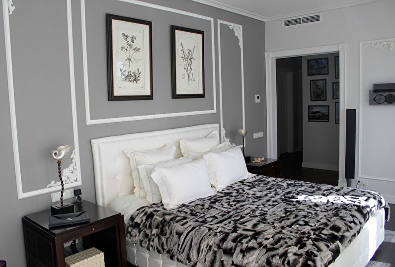 Gray color in the bedroom interior