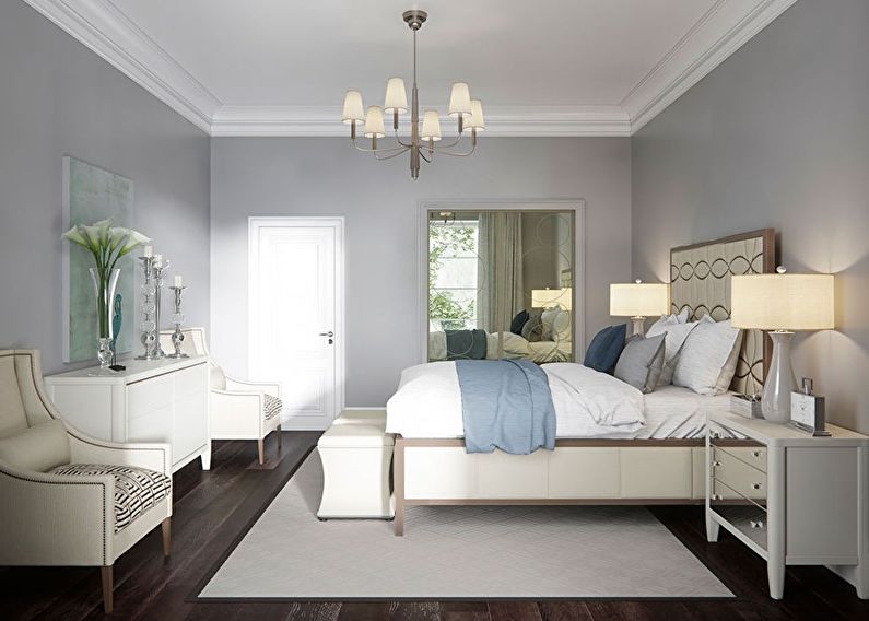 Gray color in the bedroom interior