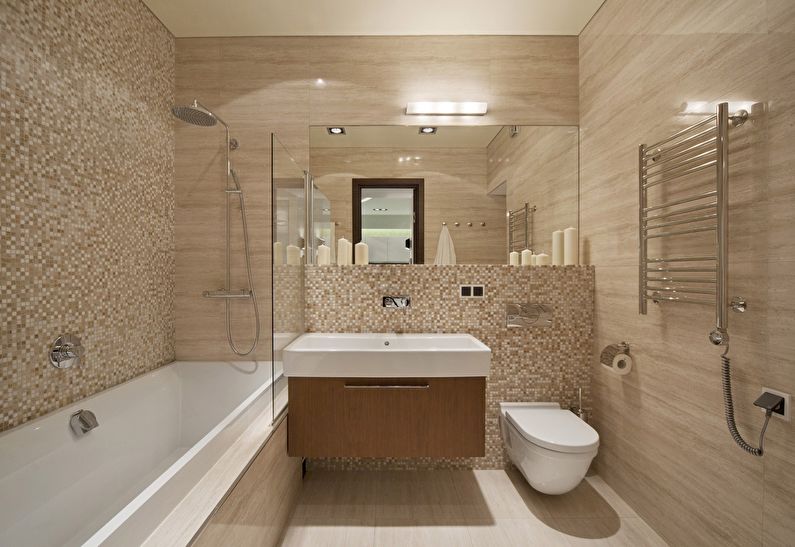 Design of a beige bathroom in Khrushchev