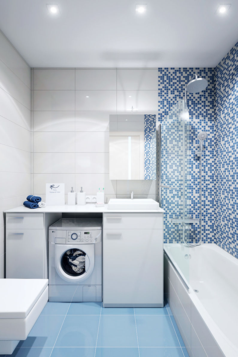 Ontwerp van een blauwe badkamer in Chroesjtsjov