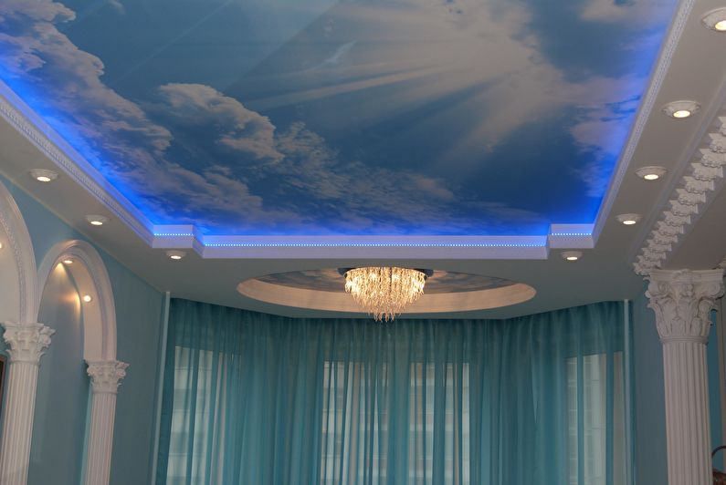 Backlit two-level stretch ceiling - spotlights