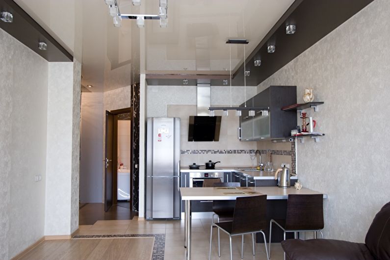 Two-level stretch ceilings in the kitchen