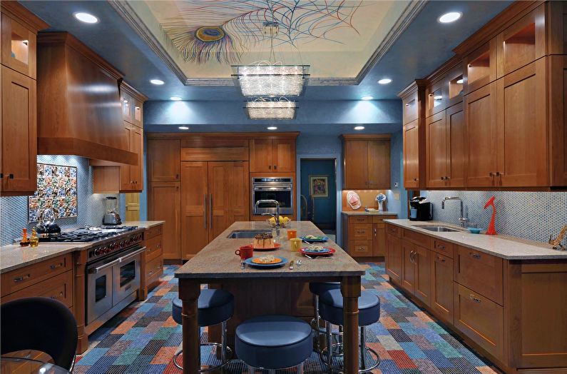 Two-level stretch ceilings in the kitchen