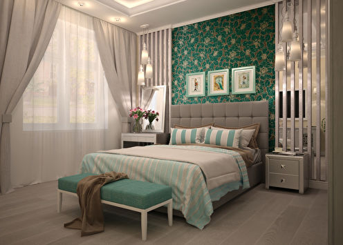 Bedroom with a turquoise accent