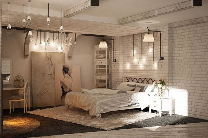 Diseño de interiores de dormitorio estilo loft - foto