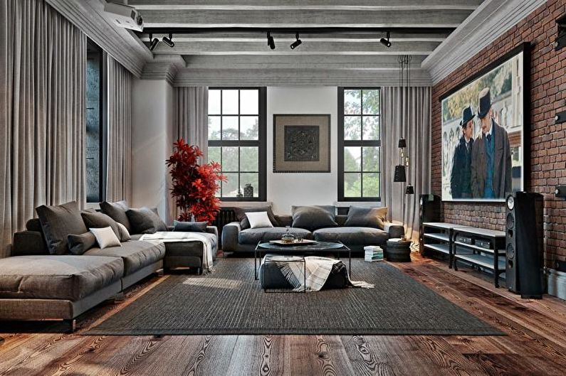 Diseño de interiores de sala de estar de estilo loft - foto