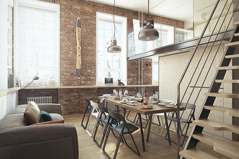 Cuisine design d'intérieur dans le style loft - photo