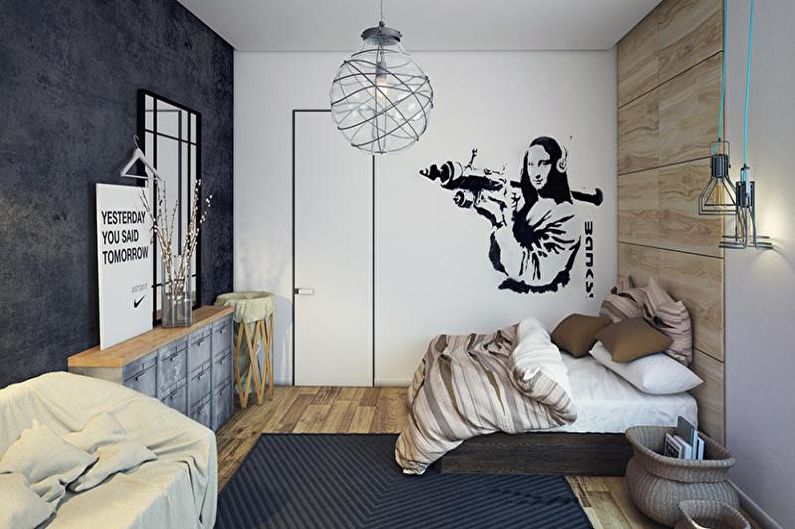 Indretningsdesign af et børneværelse i loftstil - foto