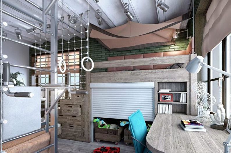 Diseño interior de una habitación infantil en estilo loft - foto