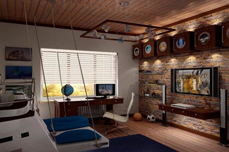 Interior design of a children's room in the loft style - photo